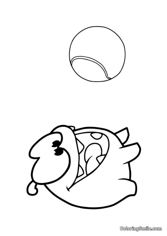 Om Nom et une Balle de Tennis Om Nom et une Balle de Tennis - Page de Coloriage