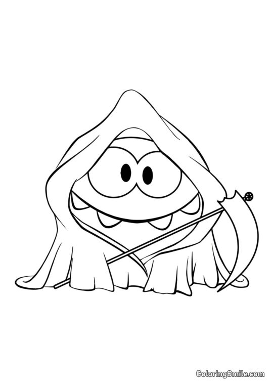 Om Nom avec une Faux à Halloween Om Nom avec une Faux à Halloween - Page de Coloriage