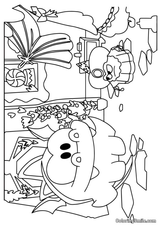 Om Nom Dragon et Sorcier Araignée Om Nom Dragon et Sorcier Araignée - Page de Coloriage