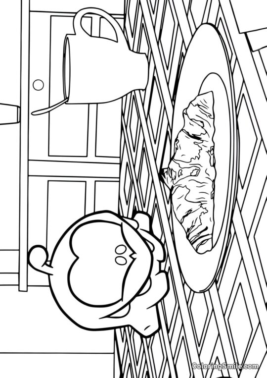 Om Nom et un Croissant Om Nom et un Croissant - Page de Coloriage