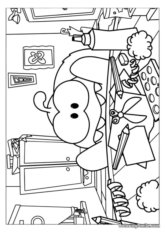 Om Nom en Train de Faire de l’Artisanat Om Nom en Train de Faire de l’Artisanat - Page de Coloriage