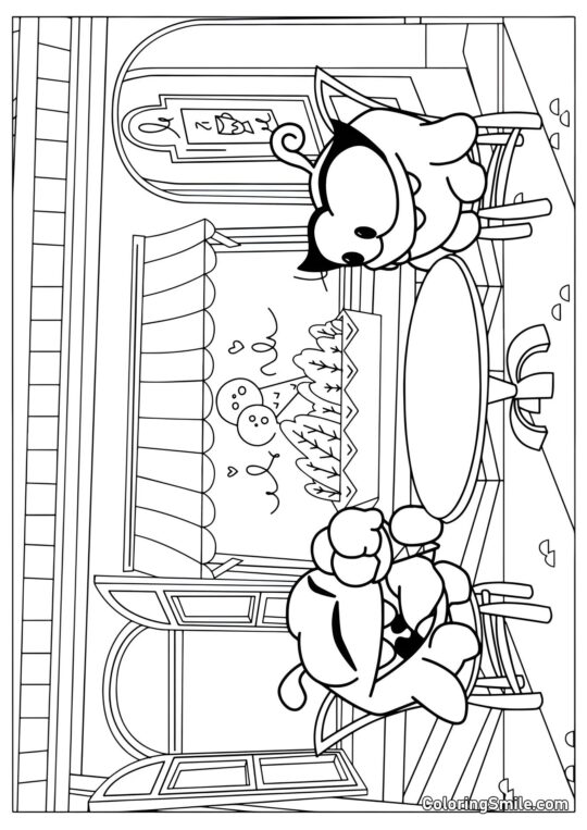 Om Nom avec Om Nelle dans un Café Om Nom avec Om Nelle dans un Café - Page de Coloriage