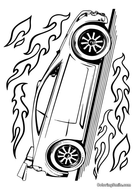 Hot Wheels avec Langues de Flamme - Page de Coloriage