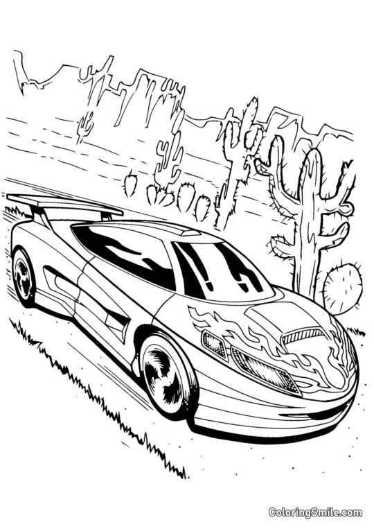 Hot Wheels dans le Désert - Page de Coloriage