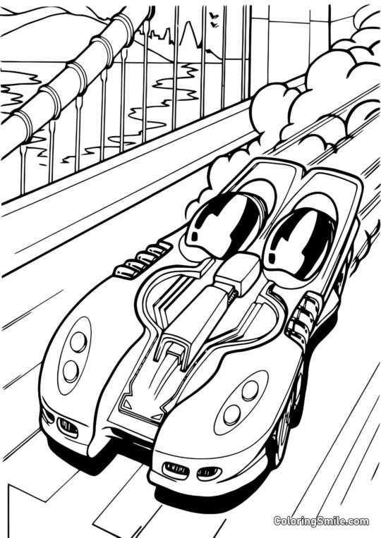 Hot Wheels sur le Pont - Page de Coloriage