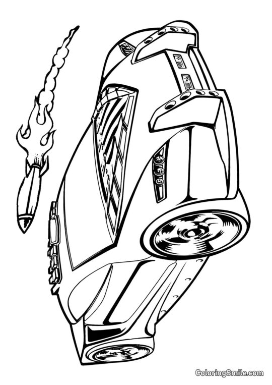 Hot Wheels et Fusée - Page de Coloriage