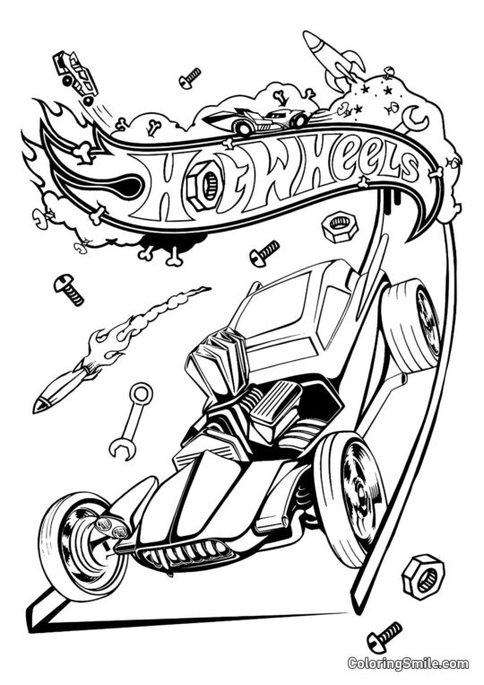 Hot Wheels à la Ligne d&rsquo;Arrivée - Page de Coloriage