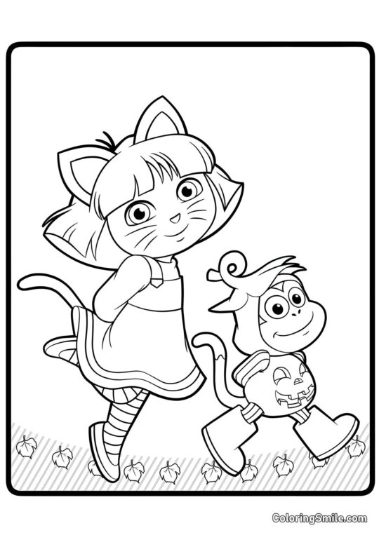 Dora et Bottes à Halloween - Page de Coloriage