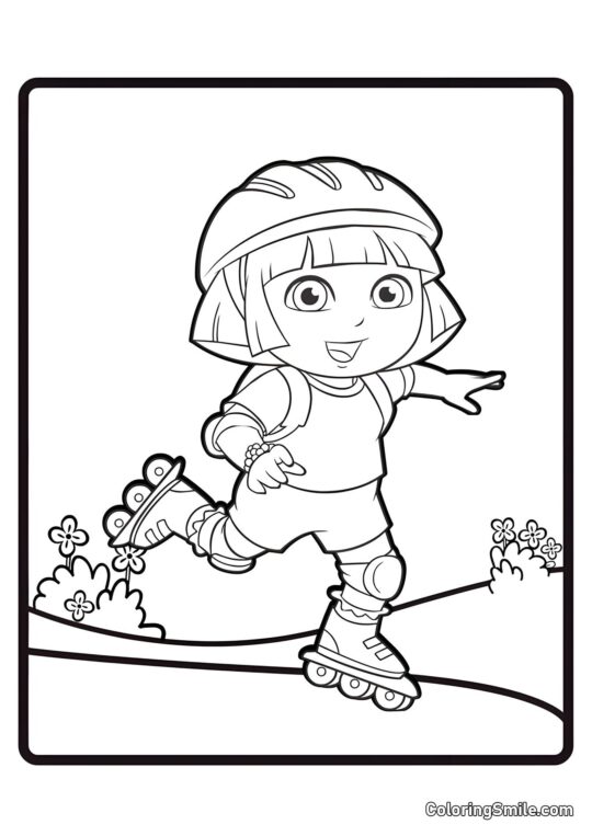 Dora l&rsquo;exploratrice sur des rollers - Page de Coloriage