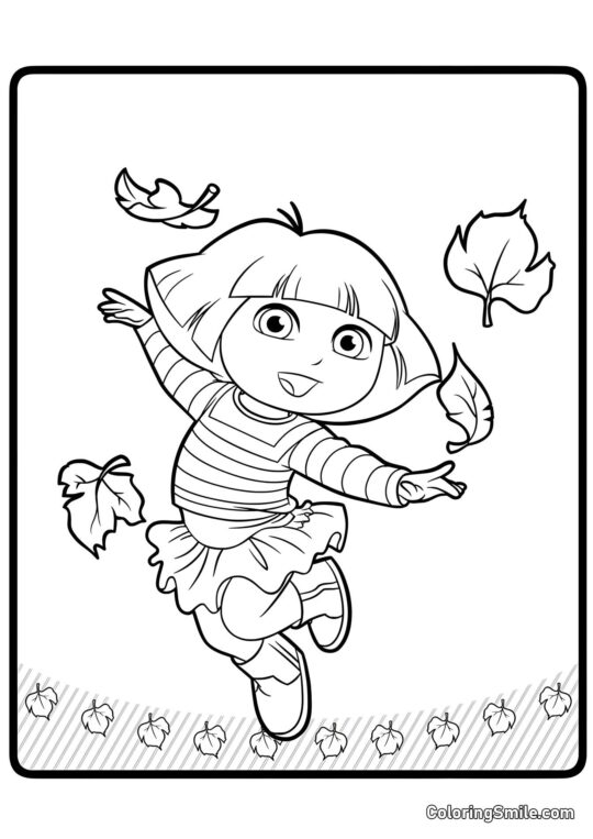 Dora l&rsquo;exploratrice et la chute des feuilles - Page de Coloriage