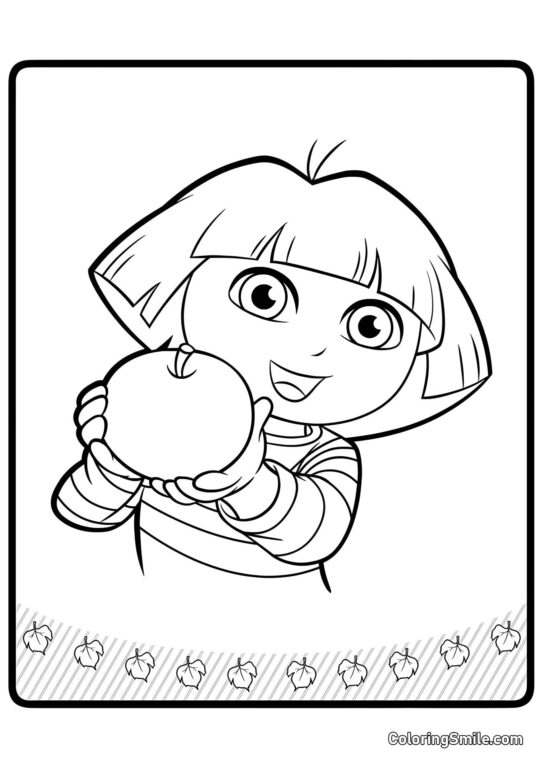 Dora l&rsquo;exploratrice avec une pomme - Page de Coloriage
