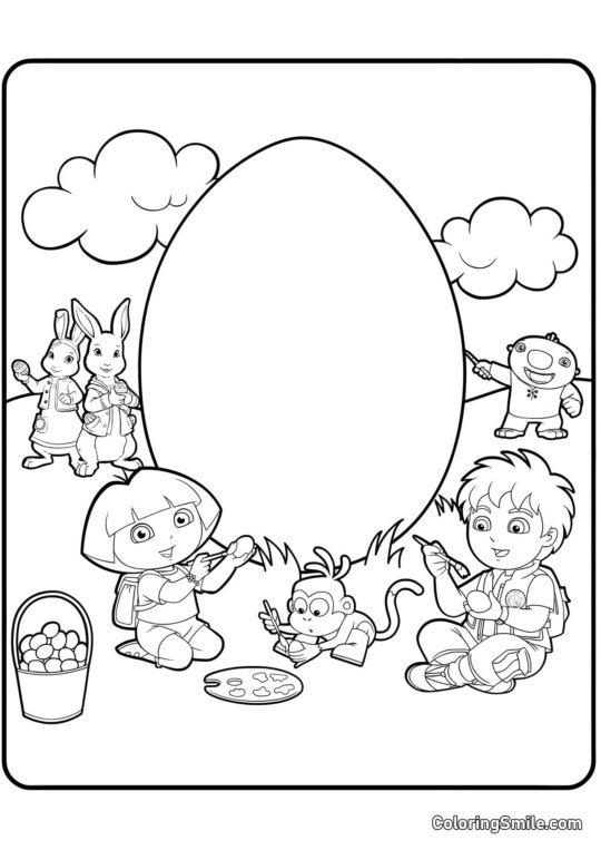 Dora l&rsquo;exploratrice et Pâques - Page de Coloriage