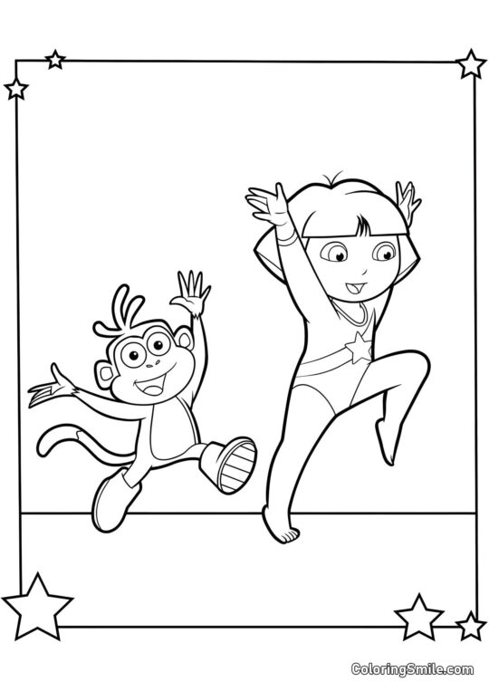 Gymnastique avec Dora et Bottes - Page de Coloriage