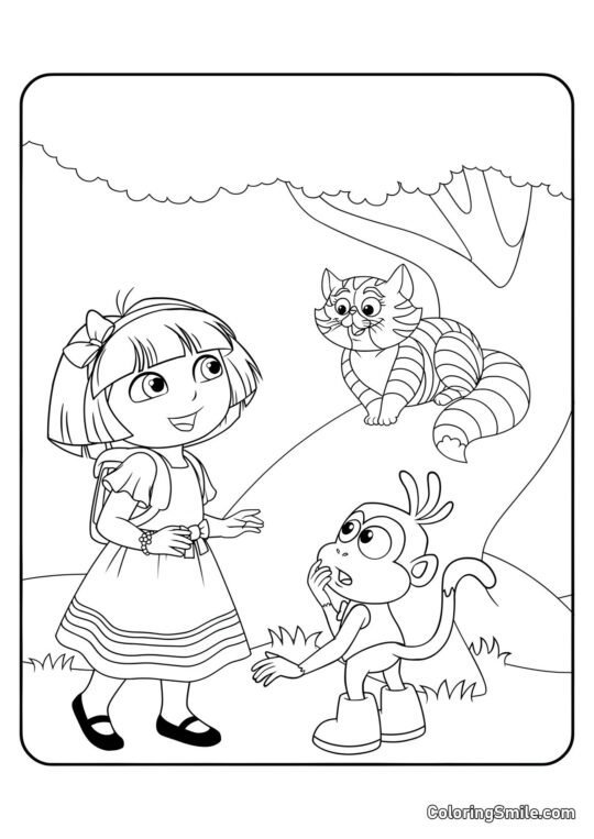 Dora et le Chat de Cheshire - Page de Coloriage