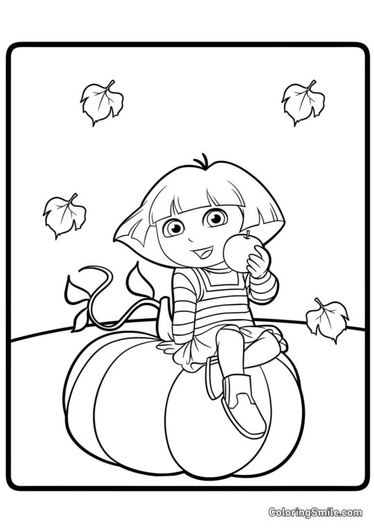 Dora sur une citrouille - Page de Coloriage