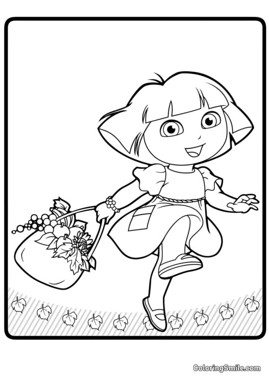 Dora l&rsquo;exploratrice avec des fruits - Page de Coloriage
