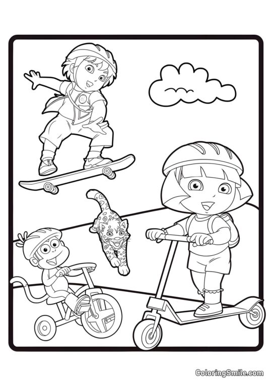 Dora, Diego, Bottes - Page de Coloriage