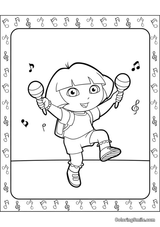 Dora danse avec des hochets - Page de Coloriage