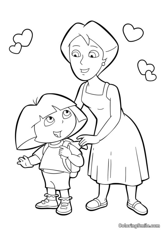 Dora l&rsquo;exploratrice avec sa maman - Page de Coloriage