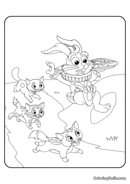 Lapin blanc et chatons - Page de Coloriage
