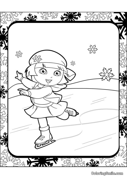 Dora l&rsquo;exploratrice sur des patins - Page de Coloriage