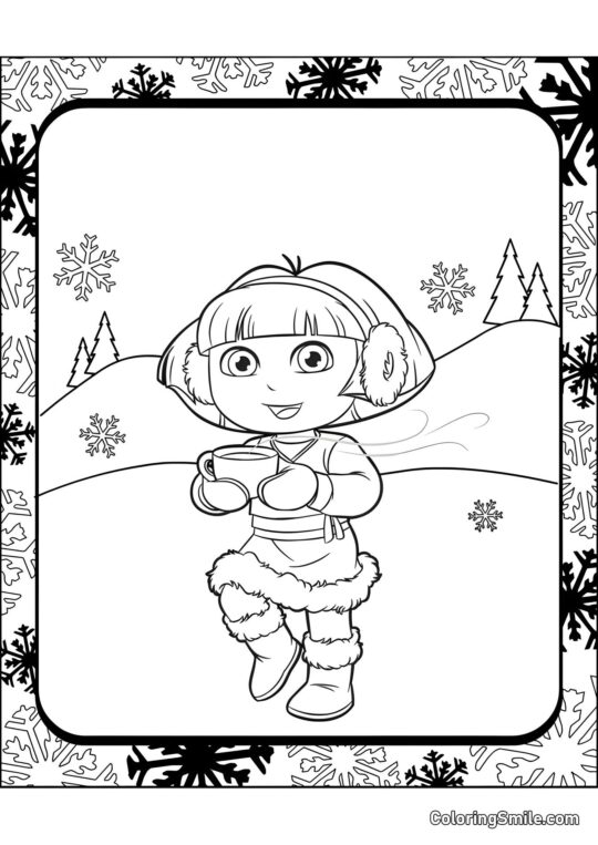 Dora boit du chocolat chaud - Page de Coloriage