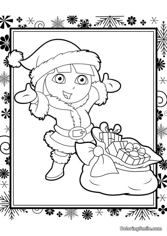 Dora l&rsquo;exploratrice avec des cadeaux - Page de Coloriage