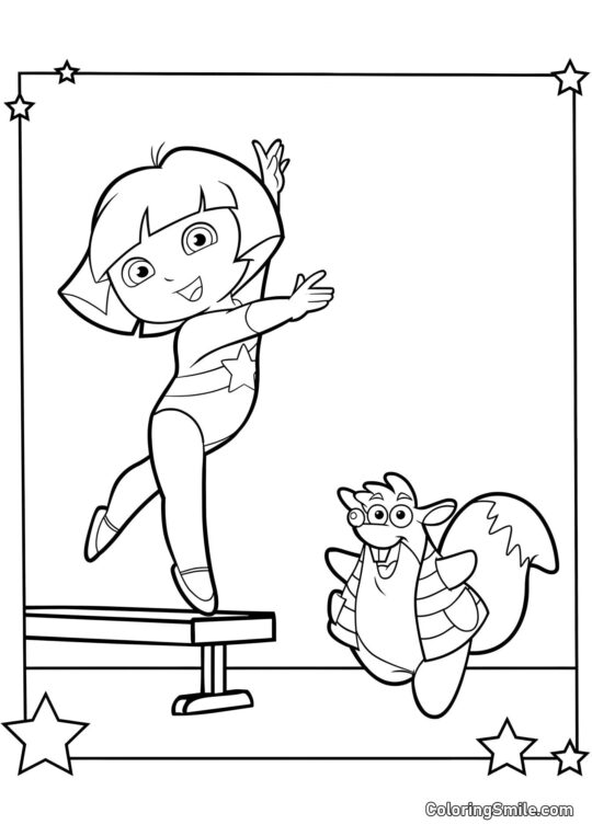 Tico et Dora en gymnastique - Page de Coloriage