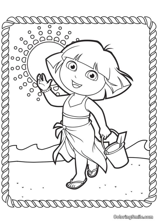 Dora avec un seau et une pelle - Page de Coloriage