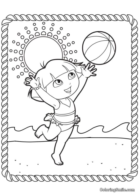 Volley-ball avec Dora l&rsquo;exploratrice - Page de Coloriage