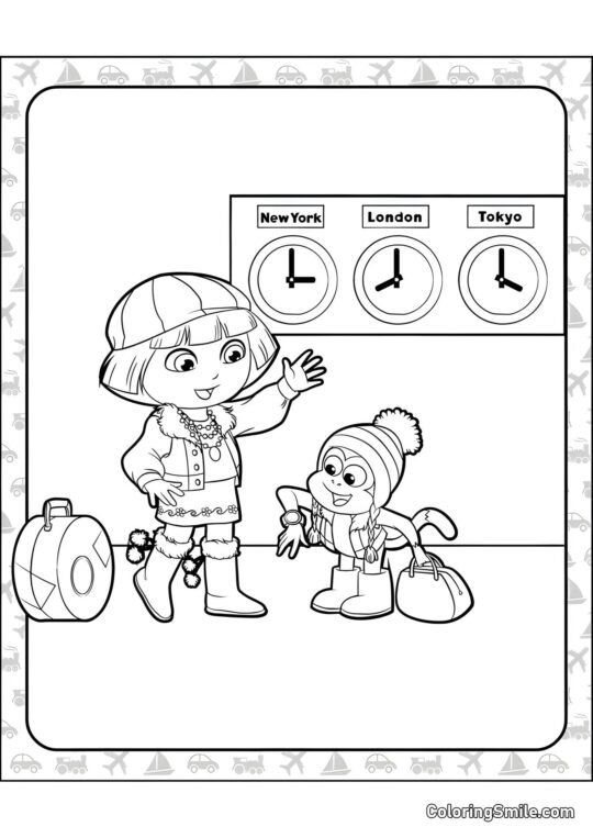 Temps d&rsquo;aventure avec Dora l&rsquo;exploratrice - Page de Coloriage