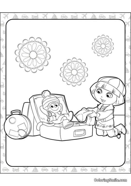 Dora l&rsquo;exploratrice fait sa valise - Page de Coloriage