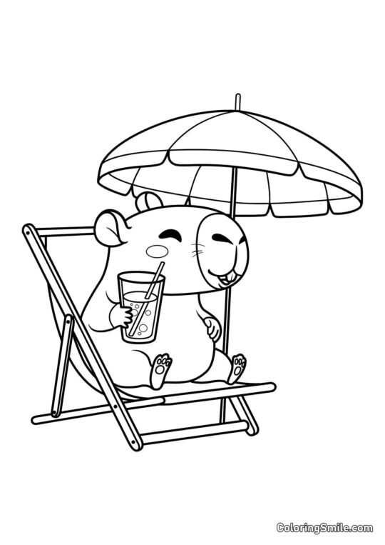Capybara sur un transat - Page de Coloriage