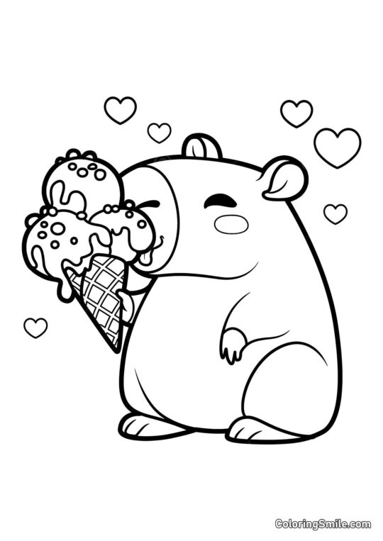 Capybara avec une glace - Page de Coloriage
