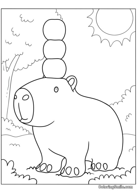 Capybara avec des oranges sur la tête - Page de Coloriage