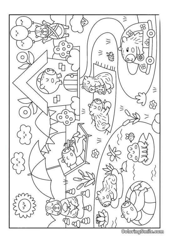 Monde de Capybara pour enfants - Page de Coloriage