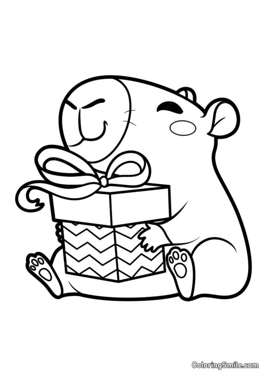 Capybara avec un cadeau - Page de Coloriage