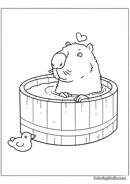 Capybara prenant un bain - Page de Coloriage
