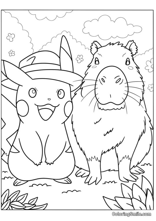 Capybara et Pikachu - Page de Coloriage