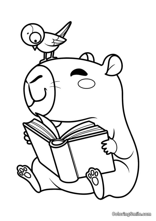 Capybara avec un livre - Page de Coloriage
