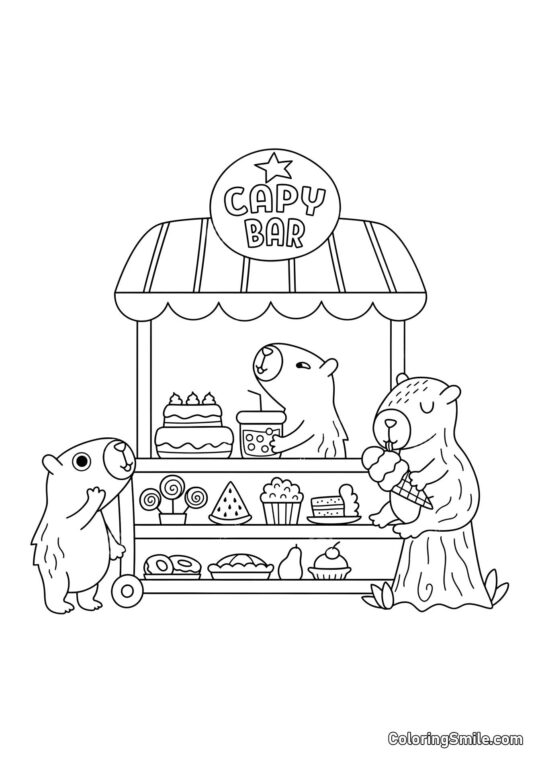 Capybaras dans une confiserie - Page de Coloriage