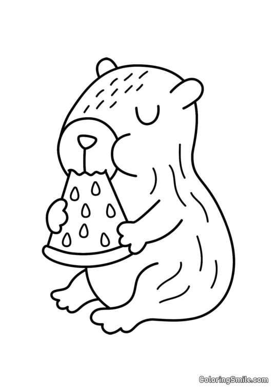 Capybara avec une pastèque - Page de Coloriage