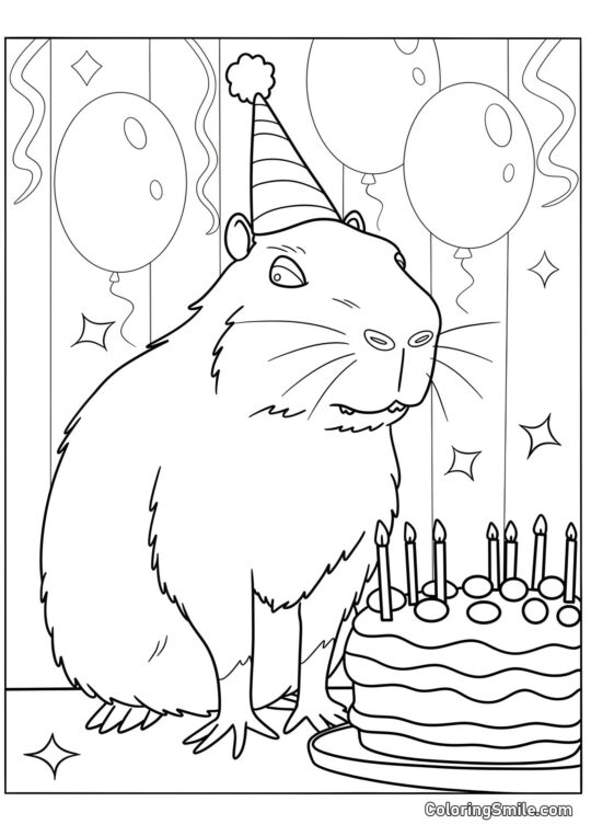 Capybara pour un anniversaire - Page de Coloriage