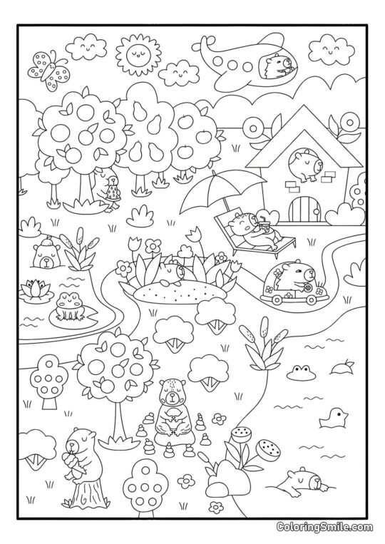 Monde des Capybaras - Page de Coloriage