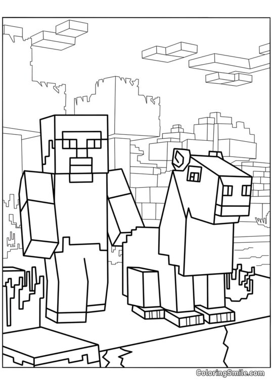 Minecraft Steve et Capybara - Page de Coloriage