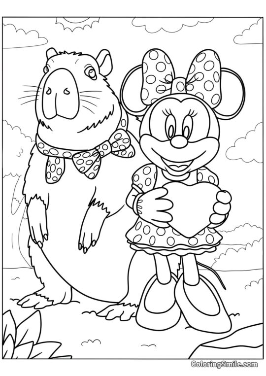 Capybara et Minnie Mouse - Page de Coloriage