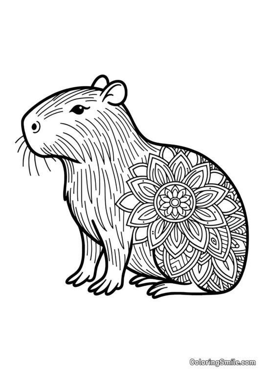 Capybara avec une fleur antistress - Page de Coloriage