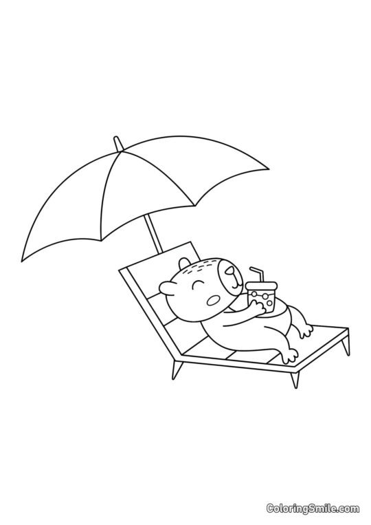 Capybara se relaxant sous un parapluie - Page de Coloriage