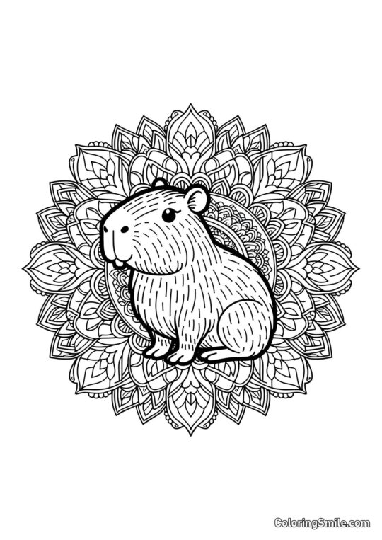 Capybara avec mandala en arrière-plan - Page de Coloriage