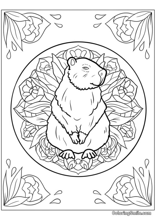Capybara dans un mandala de fleurs - Page de Coloriage